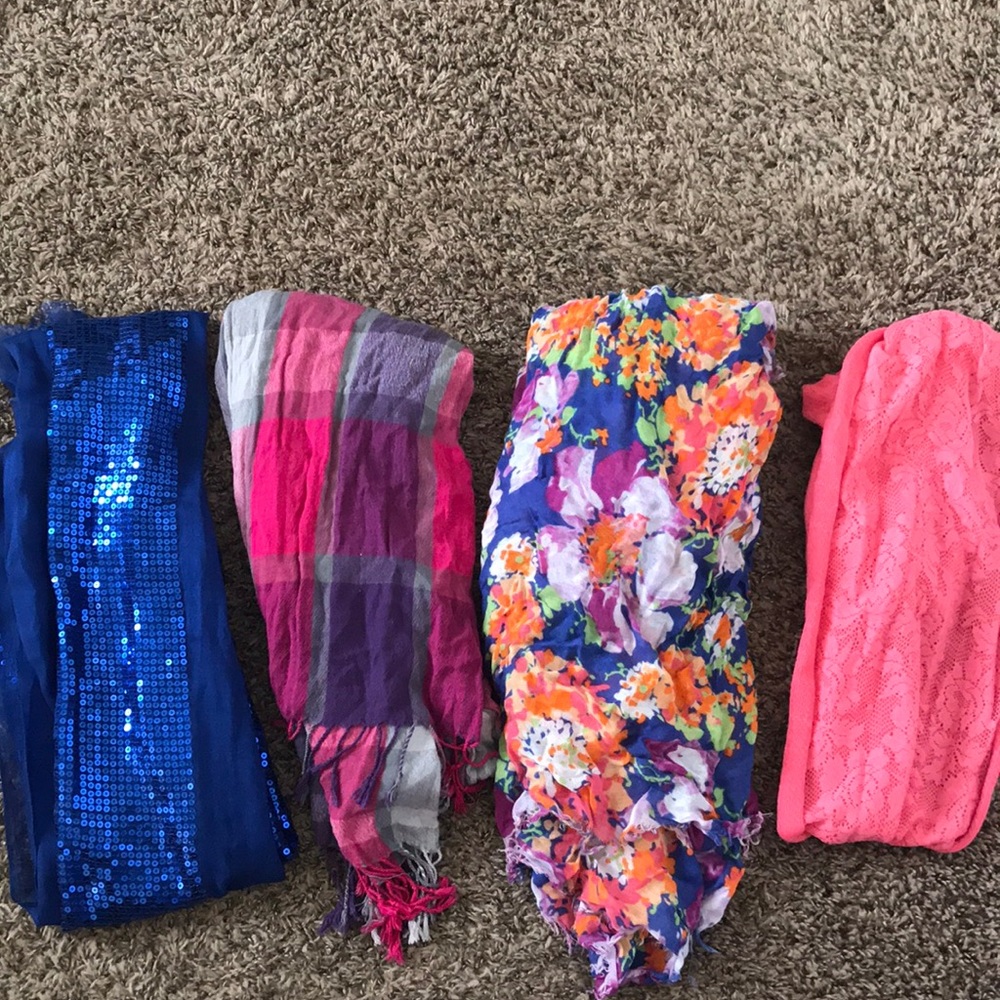 Four multi-colored scarfs